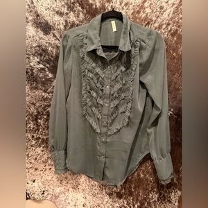 Free People Ruffled Green Blouse